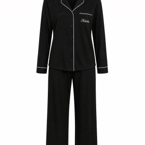 Pijama de mujer modelo Dream con bordado personalizado - negro