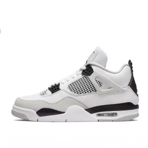 Air Jordan 4 Retro GS Military Black – Baskets blanches, grises et noires 408452-111