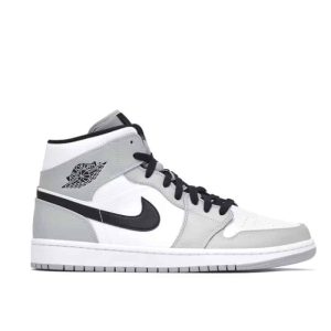 Air Jordan 1 Mid Light Smoke Grey – Baskets unisex grises en cuir 554724-078