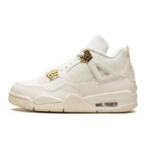 Air Jordan 4 Retro Metallic Gold – Weiße und goldene Damen-Sneaker aus Leder AQ9129-170
